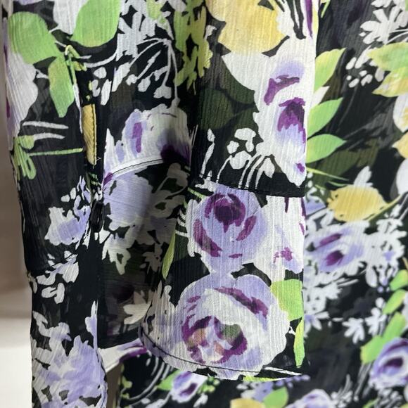 Sheer Floral Roses Print Top Purple Womens 2X Flare Sleeve Cottagecore - Picture 4 of 7